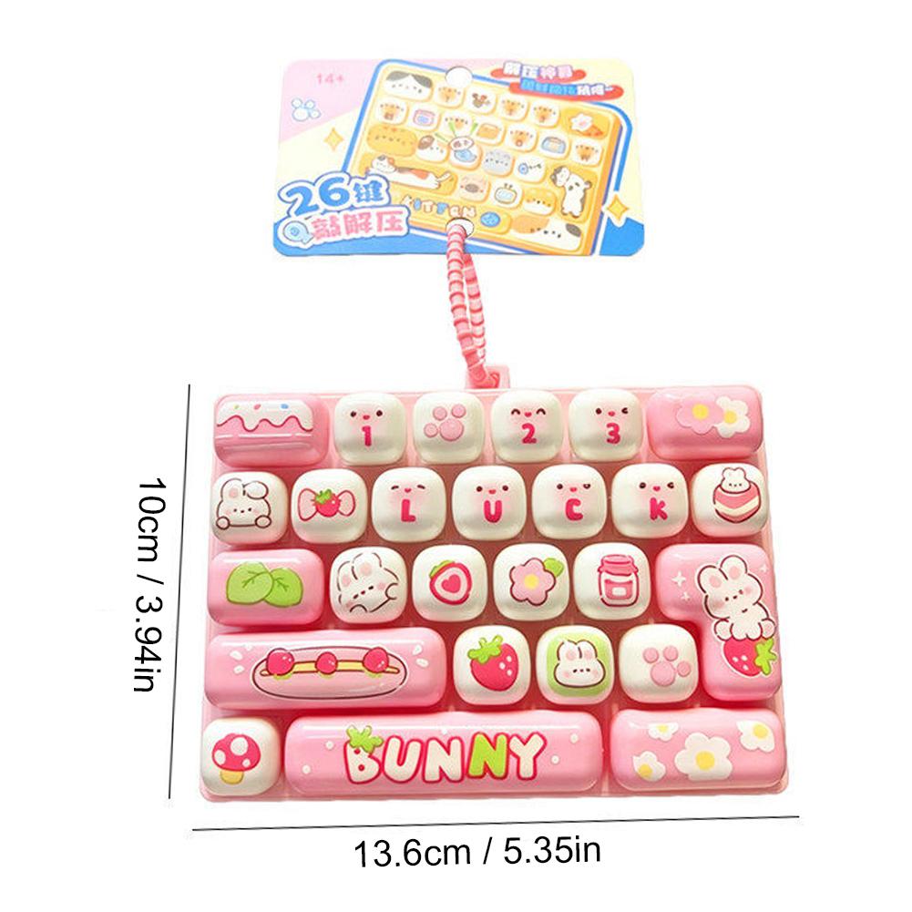 Cute 26 Grids Stress Relief Keyboard Keychain Animal Diary Desktop Decor Student Bag Ornament Toy Creative Gift Simulation