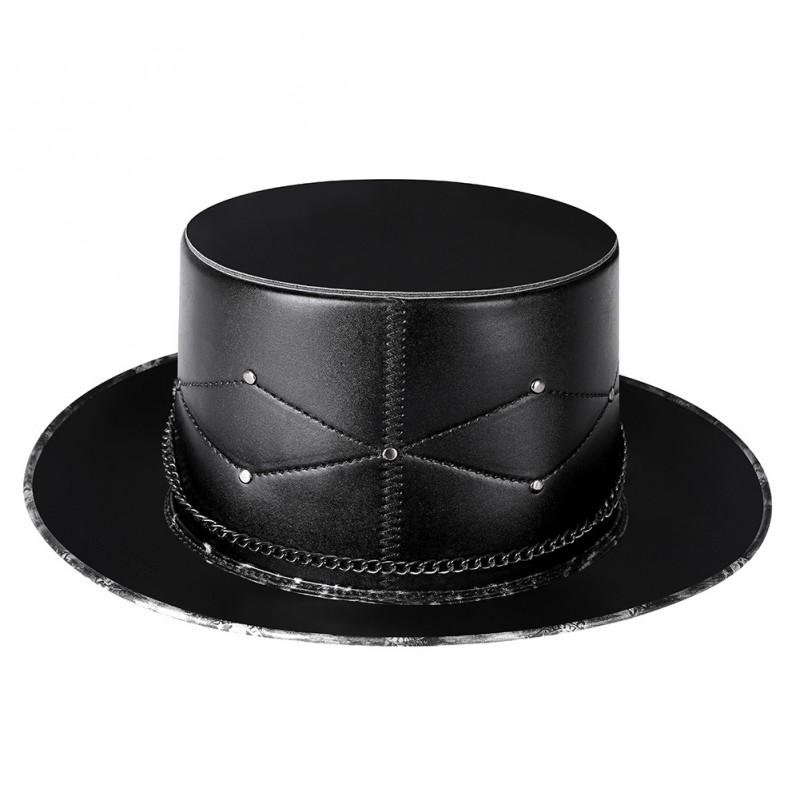 Punk-Pestdoktorhut mit Totenkopfmotiv PU-Leder Breiter Rand Fedora Halloween Cosplay Fotografie