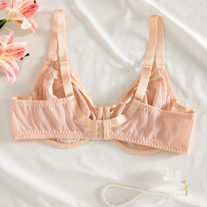Fat Girl with Steel Ring Large Size Underwear Thin Style Large Chest Small Bra Full Cup Anti-sagging Side Breast Bra