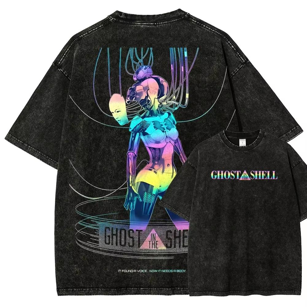 Ghost In The Shell Motoko Kusanagi T Shirt Men Women Cotton Graphic Printed Short Sleeve Round Neck Washed Punk Streetwear Tee
