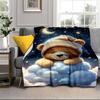 Teddy Bear Night Sky Blanket Flannel Blanket for Bed, Sofa, Camping, Hiking, Picnic Essentials, Gift for Family Fan Gifts