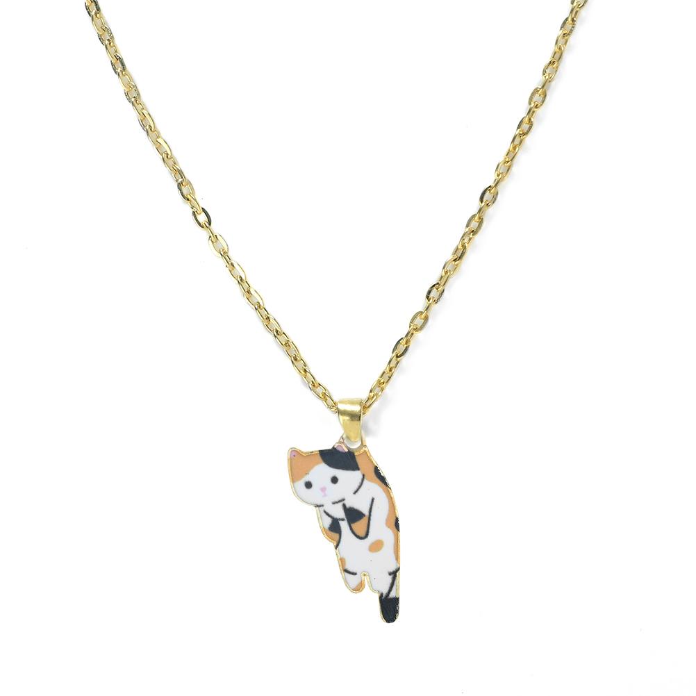 Cartoon Cats Pendant Necklace Cute Calico Cat Naughty Cow Kitten Animal Alloy Chain Jewelry for Women Men Trendy Friendship Gift