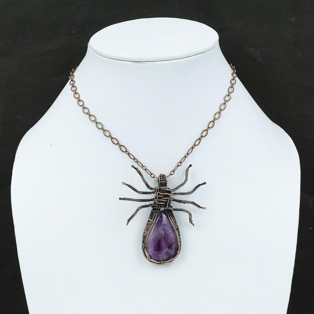 Star Amethyst Copper Pendant Copper Wire Wrapped Gemstone Pendant Copper Spider Jewelry Handmade Pendant Gift For Her Star Amethyst Jewelry