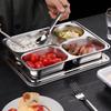304 Stainless Steel Compartment Tray with Lid: Rectangular Fast Food and Canteen Rice Tray, Chinese Style