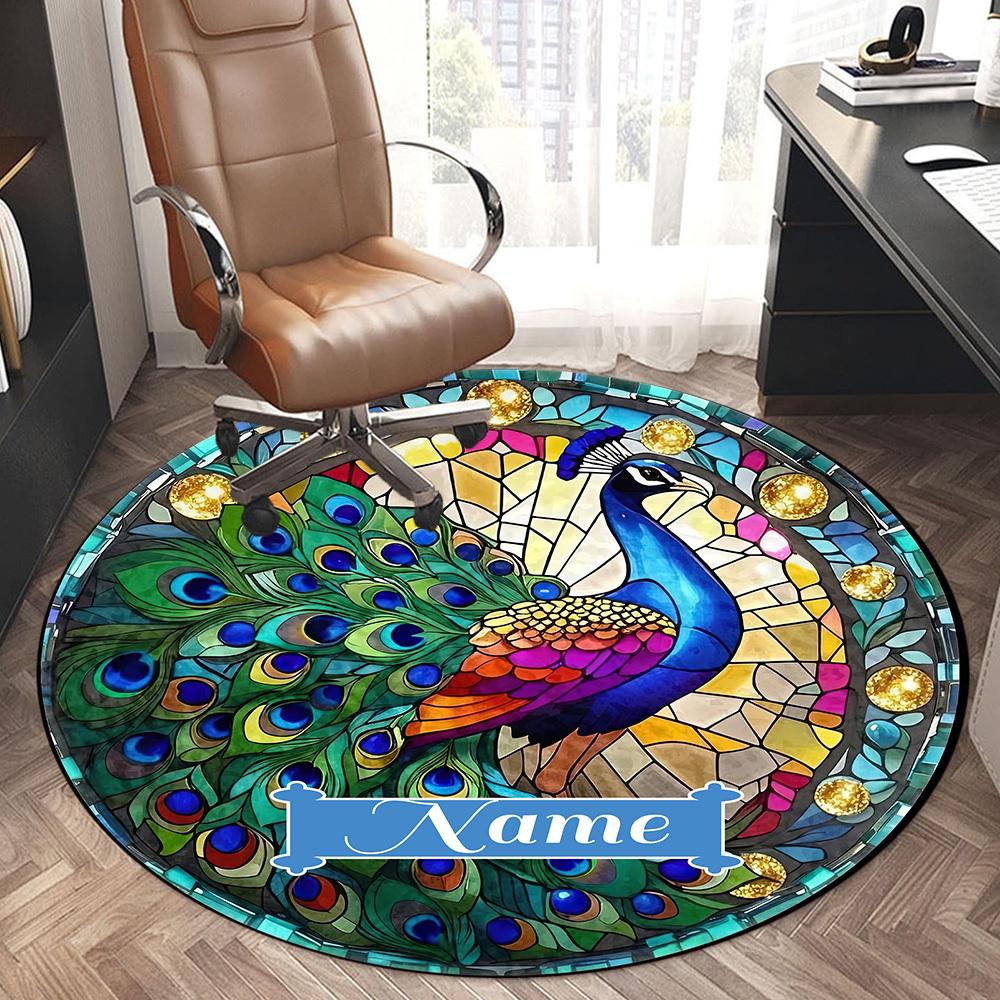 Jeweled Peacock Art Deco Frame With Personalized Name Office Carpet Nonslip Carpet Office Chair Mat Design For Home Bedroom Gift Living Roomt35
