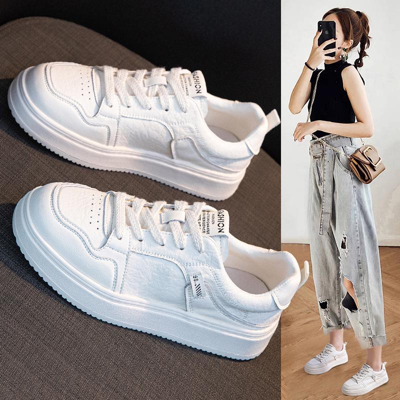 Leather Little White Shoes Women's Autumn New Soft-soled Sports and Leisure Shoes Women's Comfortable Flat-soled Lace-up Student Board Shoes