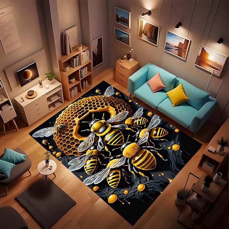 3D cartoon cute bee pattern non-slip rug, soft flannel, washable, non-slip backing, suitable for living room, bedroom, bathroom,