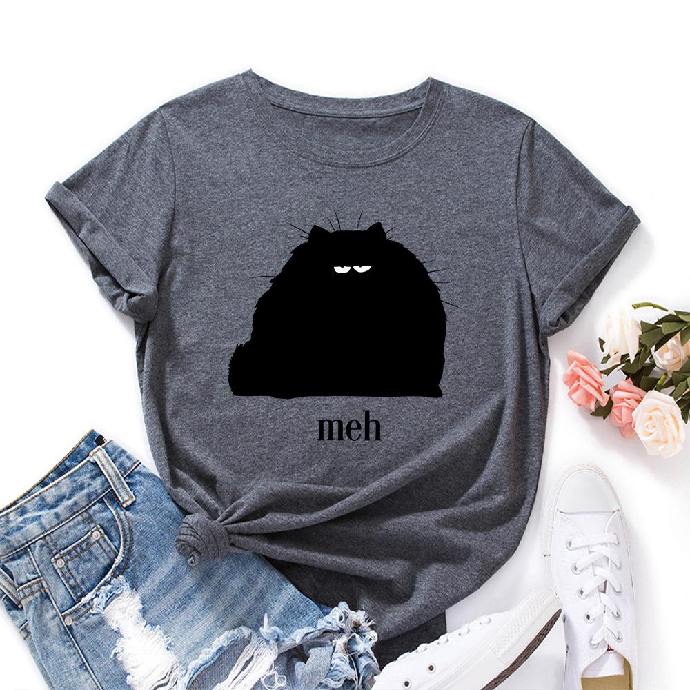 Cartoon Cotton T-Shirt Short Sleeve Round Neck Women 2d Print Tops