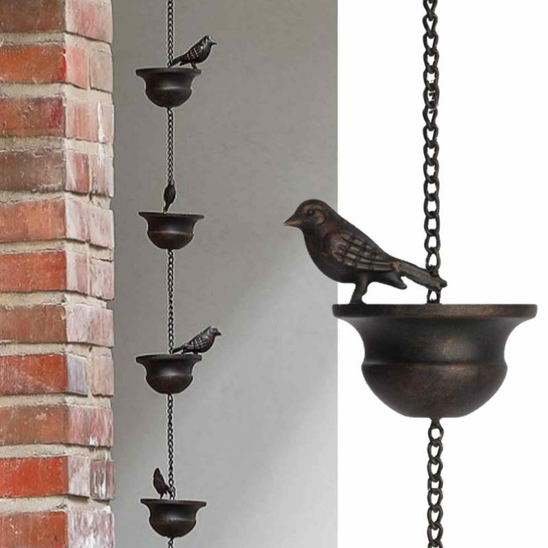 Creative Birds On Cups Metal Rain Chain Outdoor Rain Chain Rain Catcher Gutter Roof Rainwater Catcher Chain Drainage Downspout
