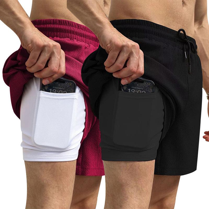 Summer Men's Casual Sweatpants Quick Dry Lined Double Woven Shorts Two Pairs
