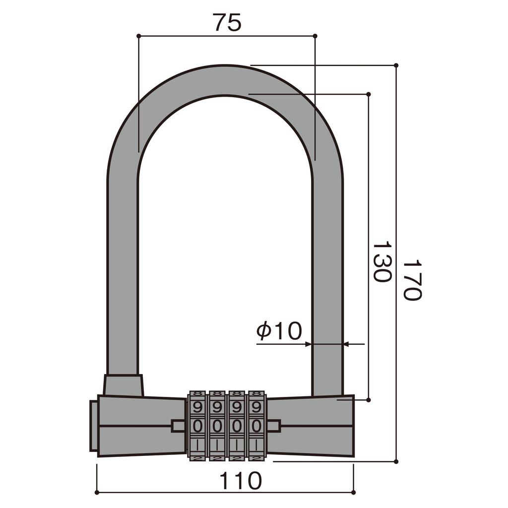 Waki Sangyo Large 110mm Security U-Lock Padlock, Black, Wide, Gate, Motorcycle, IB-153