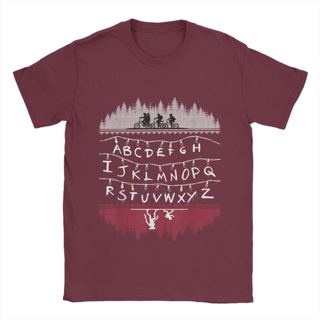 Stranger Alphabet Lights Cotton T Shirt For Men Summer Vintage T Shirts O Neck Hippie Tees Big Size Cheap Tops