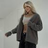 Women Sweater Coat V-Neck Long Sleeve Buttons Placket Knitting Coat Pure Color Elastic Fabric Loose Fit Casual Sweater