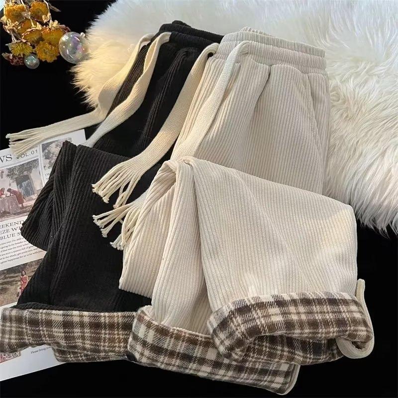 Kordfløyel Krøllete Rutete Casual Vide ben Rette Bukser