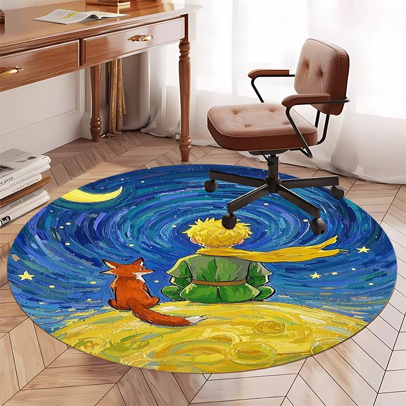 The Little Prince Printed Round Rug Carpet Chair Rug Area Rug Entryway Doormats,for Office Chair Living Room Bedroom Kitchen Room.