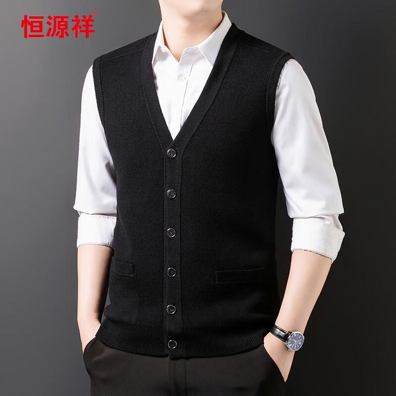 

Hengyuanxiang Men s Thickened 100% Wool V-Neck Knitted Vest 84337 L (175)