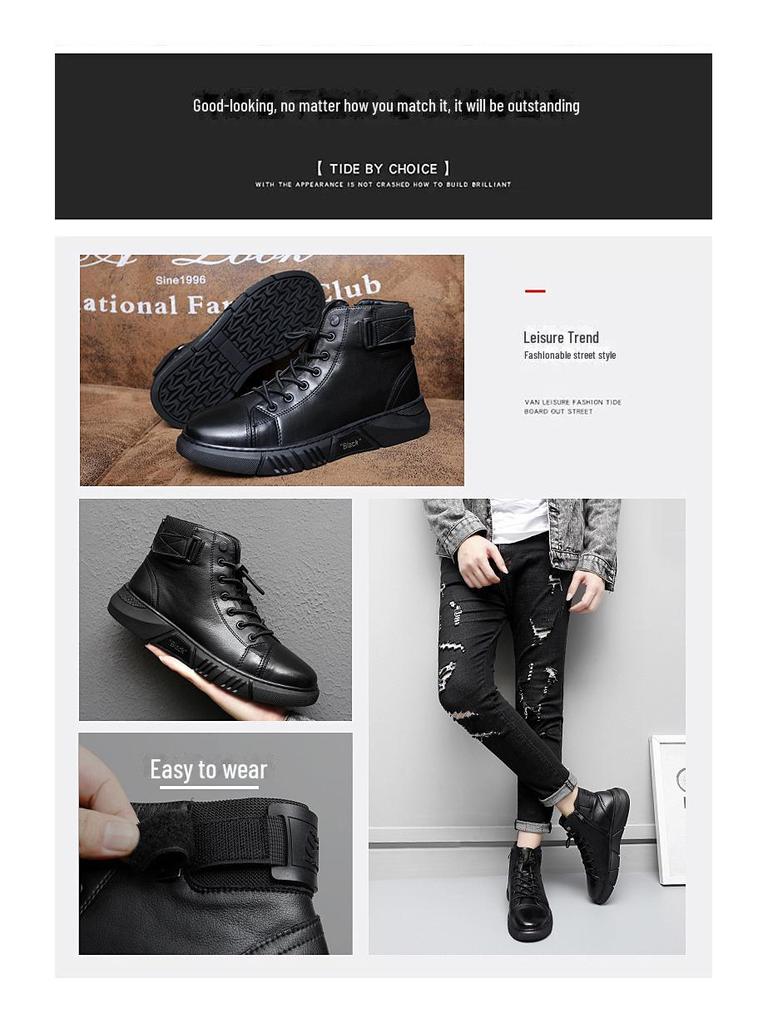 2025 Chelsea Martin Men's British Plus Velvet Warm Casual Leather High-Top Boots: Trendy All-Match Design