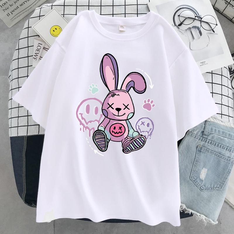 A Toy Rabbit Sitting On The Ground Women T Shirt Cool Fashion Short Sleeve Street Hip Hop Tee Clothes Sport Breathable T-Shirt