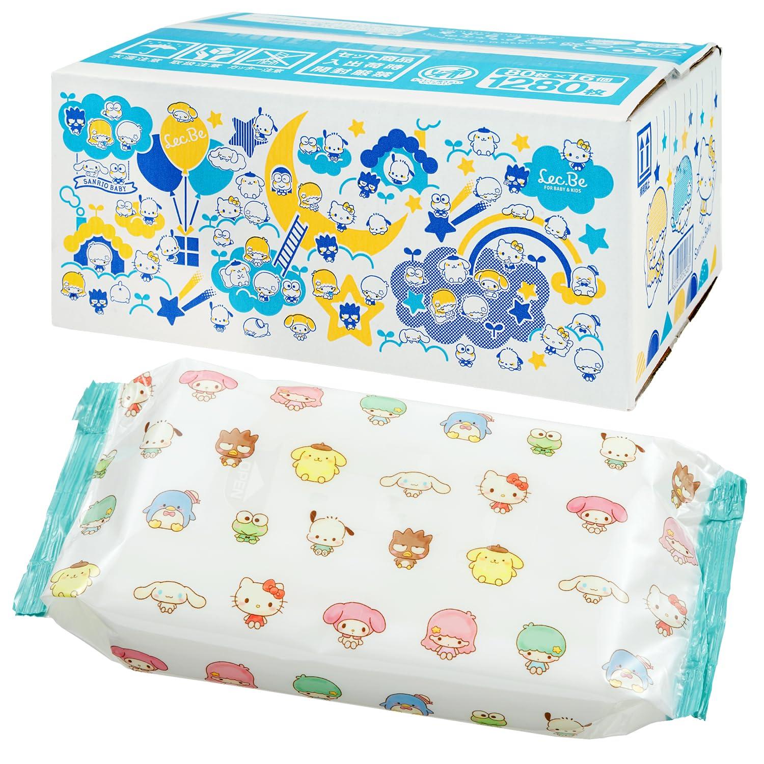 

LEC Sanrio Pure Water Baby Soft 80 Sheets x 16 Packs Made in Japan 99% Wipes, Sheets, (1280 Sheets),