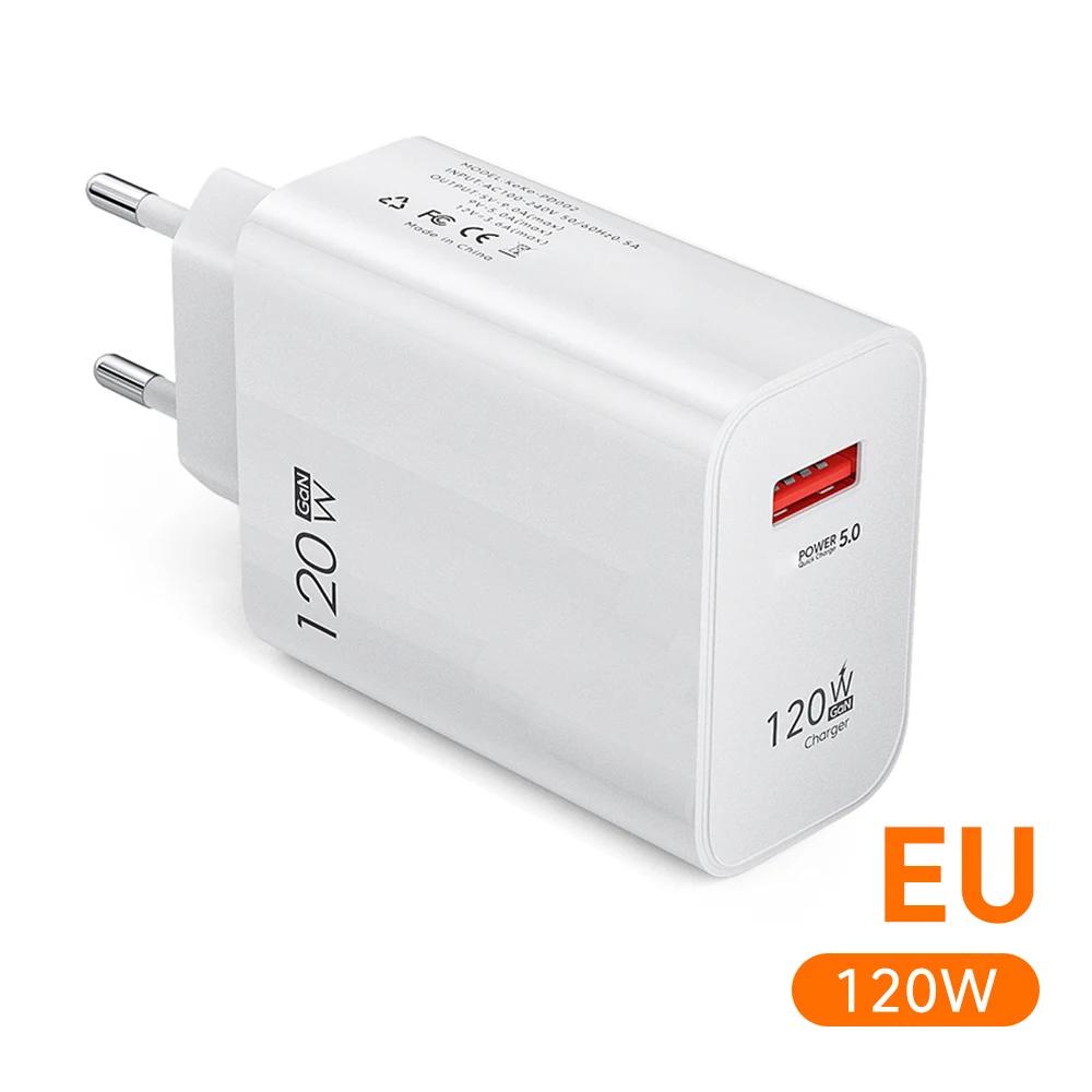 USB 120W Charger Quick Charge 3.0 EU/US Plug Phone Charger Adapter Type C Wire for IPhone Samsung Xiaomi Huawei Fast Charger