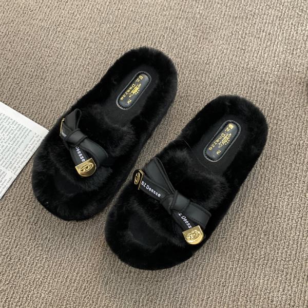 Fashion Shoes Home Slippers Women's Platform Winter Footwear Pantofle Fur Flip Flops Slides Beige Heeled Sandals Massage 2025 Plush