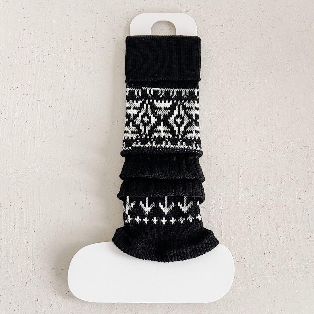 Носки в стиле Харадзюку с узором Fair Isle, однотонные, детские, длинные, вязаные, для ног, для девочек чёрный
