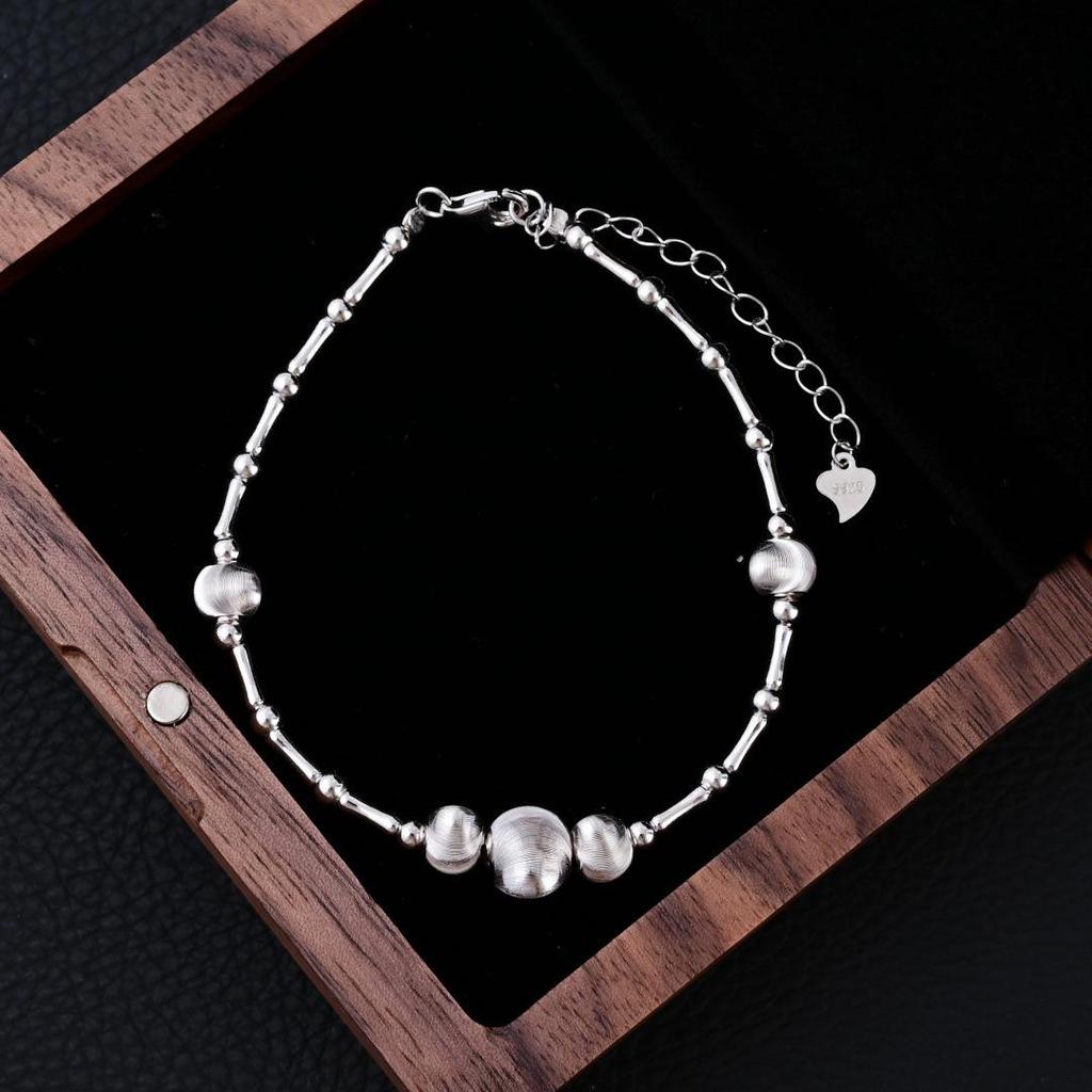 925 Sterling Silver Cat's Eye Beaded Bamboo Bracelet for Women - Korean Style, Niche Design, Fashionable & Versatile S09