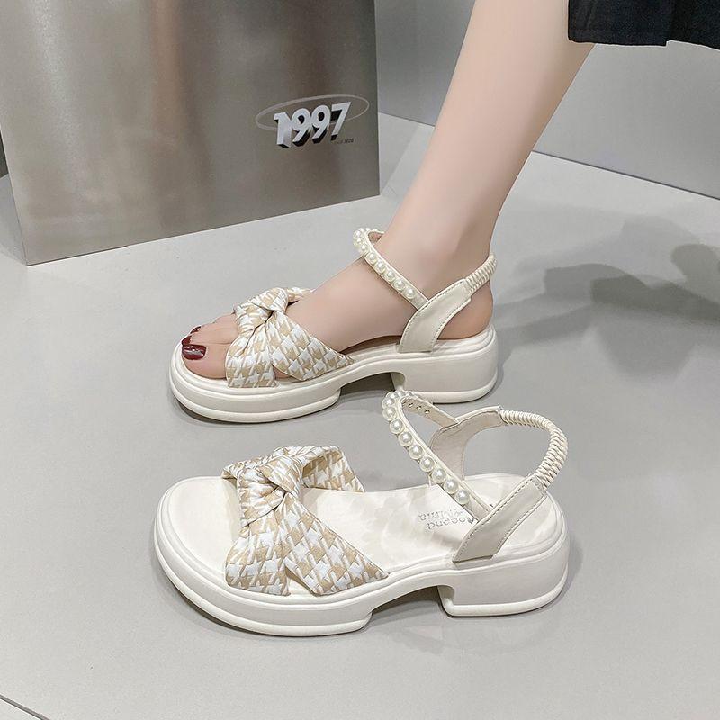 Ladies Shoes Black Pearl Round Toe Tip Platform Women's Sandals Cheap Liquidation Sandal High Quality on Offer 2025 Luxury Shoe