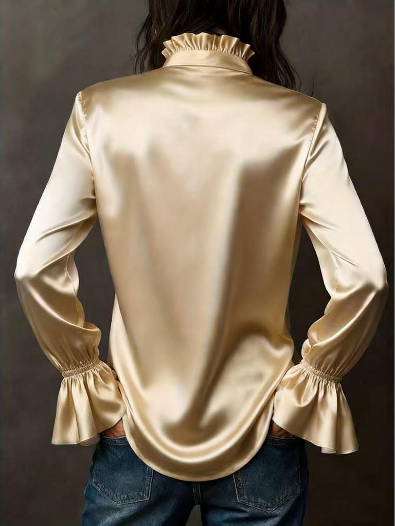 Elegant Women's Long Sleeve Solid Color Satin Shirt - Spring 2026 Collection