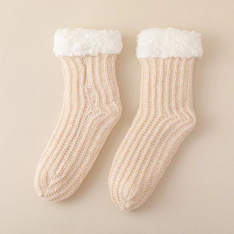 Winter Warm Indoor Floor Men's Socks Solid High Quality Comfortable Plush Sleep Women Sock Thickened Non-Slip Thermal Sokken