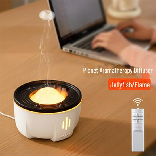 Compact Volcano Aromatherapy Humidifier: 400ml Desktop Water Oxygen Machine with Small Hollow Design and Crack Simulation.