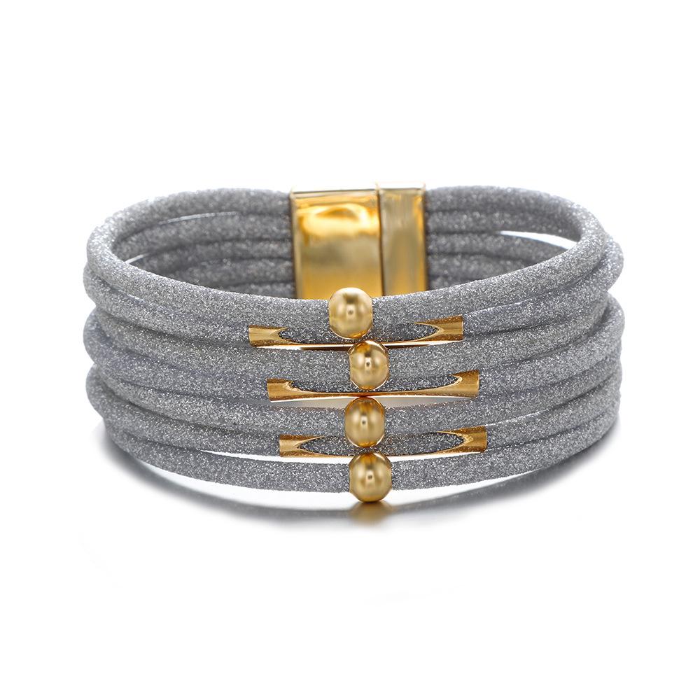 Leopard Print Magnetic Buckle Leather Bracelet: Alloy Beaded Cord with Copper Tube