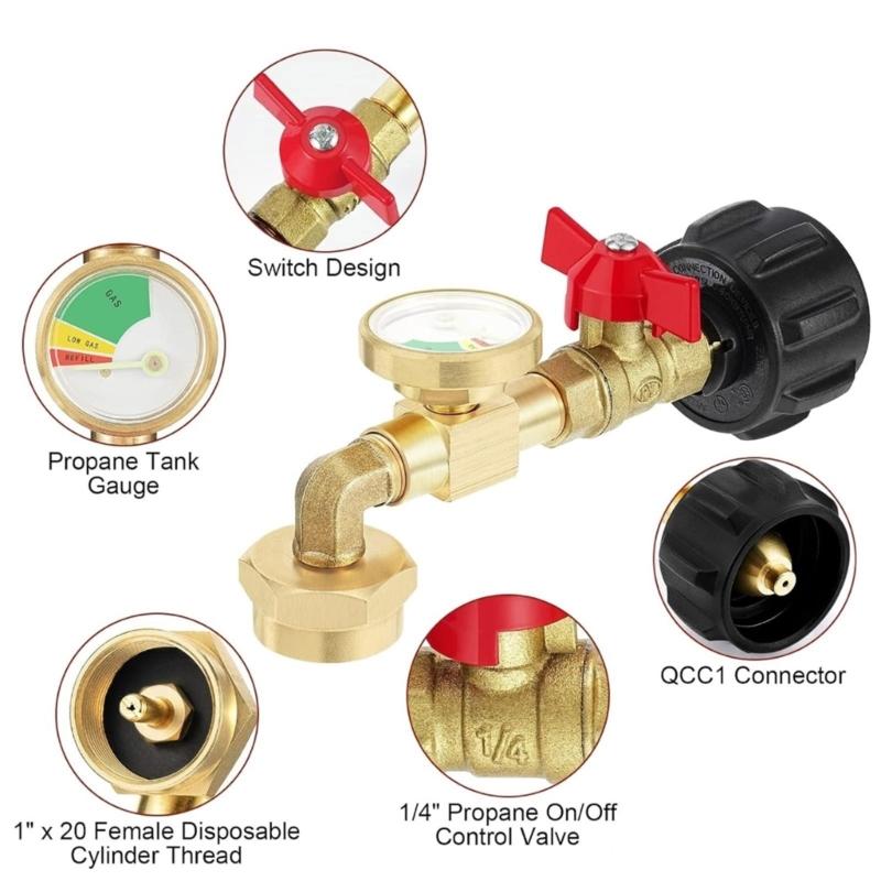 Practical Propanes Grills Adapter Quick Connecting Fitting with Pressure Gauge Metal Propanes Grills Fitting for Cooking