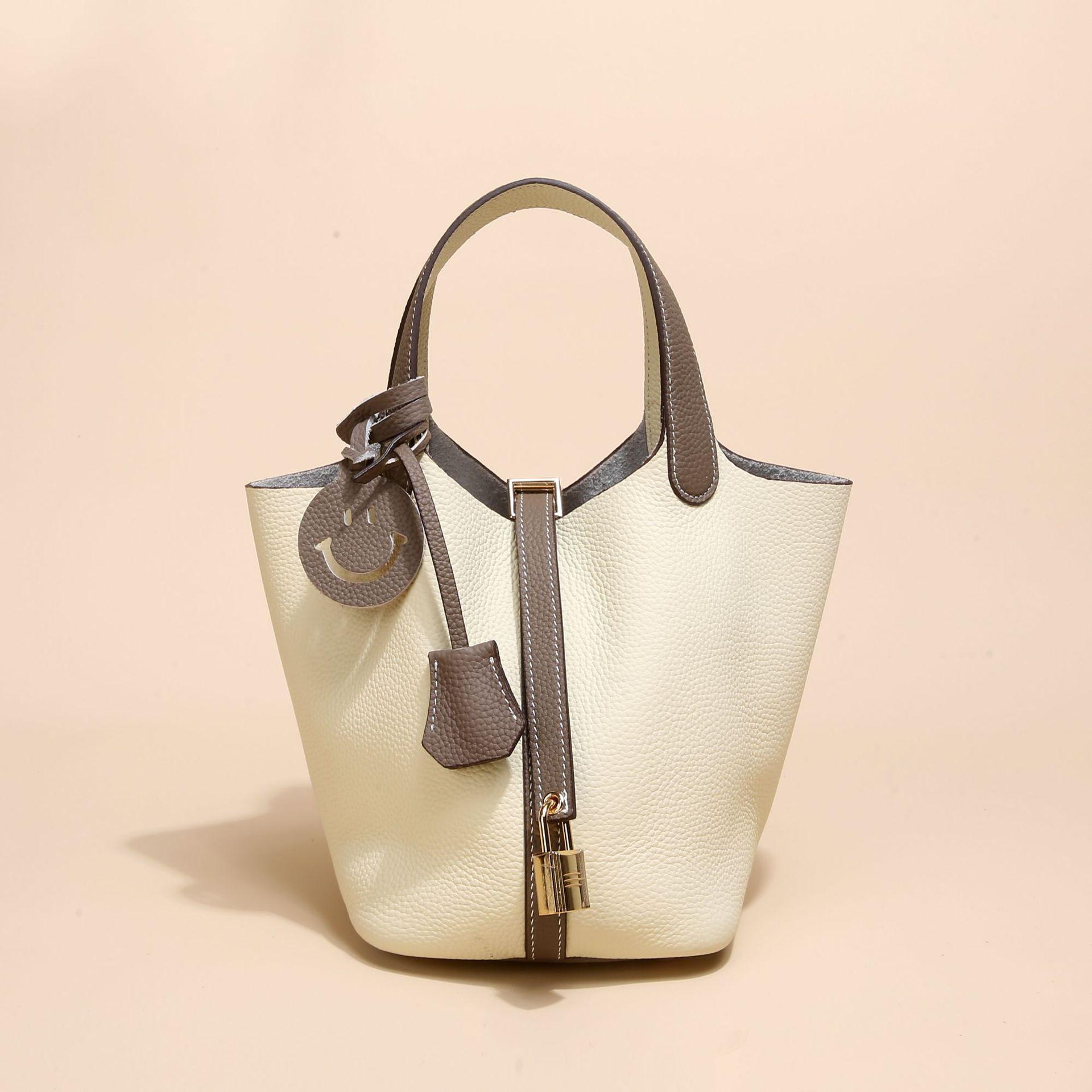 

Женская сумка-корзина для овощей из натуральной кожи с рисунком личи, сумка-ведро для осени и зимы, женская сумка белый