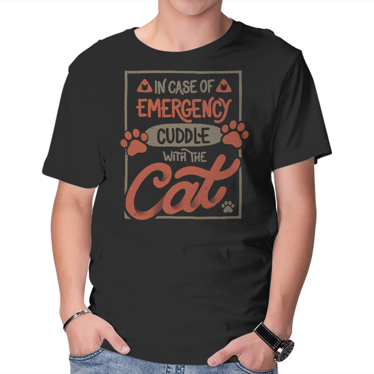 Unisex Crew Neck T-Shirt Cuddle With The Cat Graphic Short Sleeve Casual Tee XXXL
