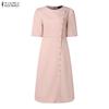 ZANZEA Women Casual Round Neck Elegant Summer Short Sleeve Dress