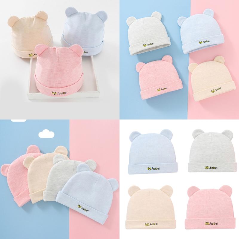 Soft & Breathable Fetal Caps Cotton Bear Ear Baby Hat for Newborns Elastic Hat Lovely Infants Bonnet for 0-6 Months