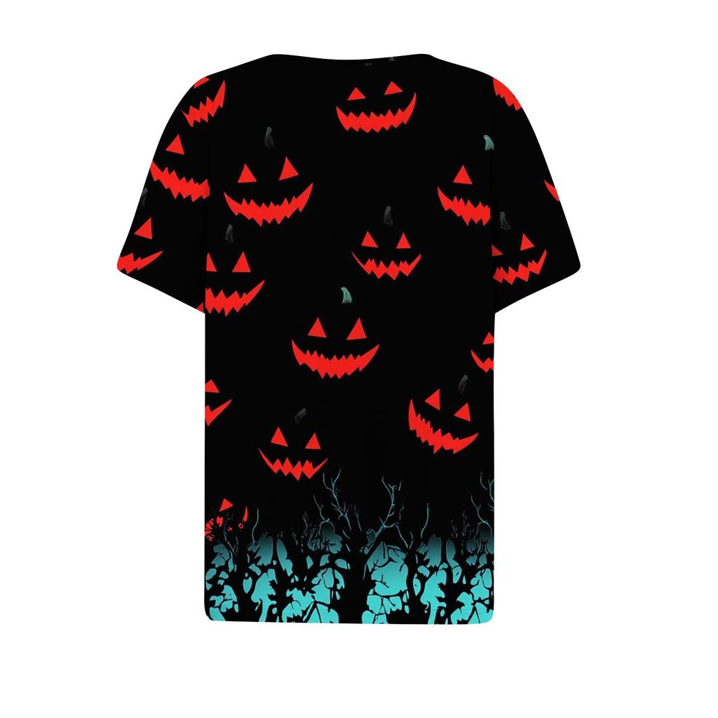 Women's T Shirt Tee Halloween Printed Button Short Sleeve Tunic Daily Weekend Fashion Basic V- Neck Regular Top
