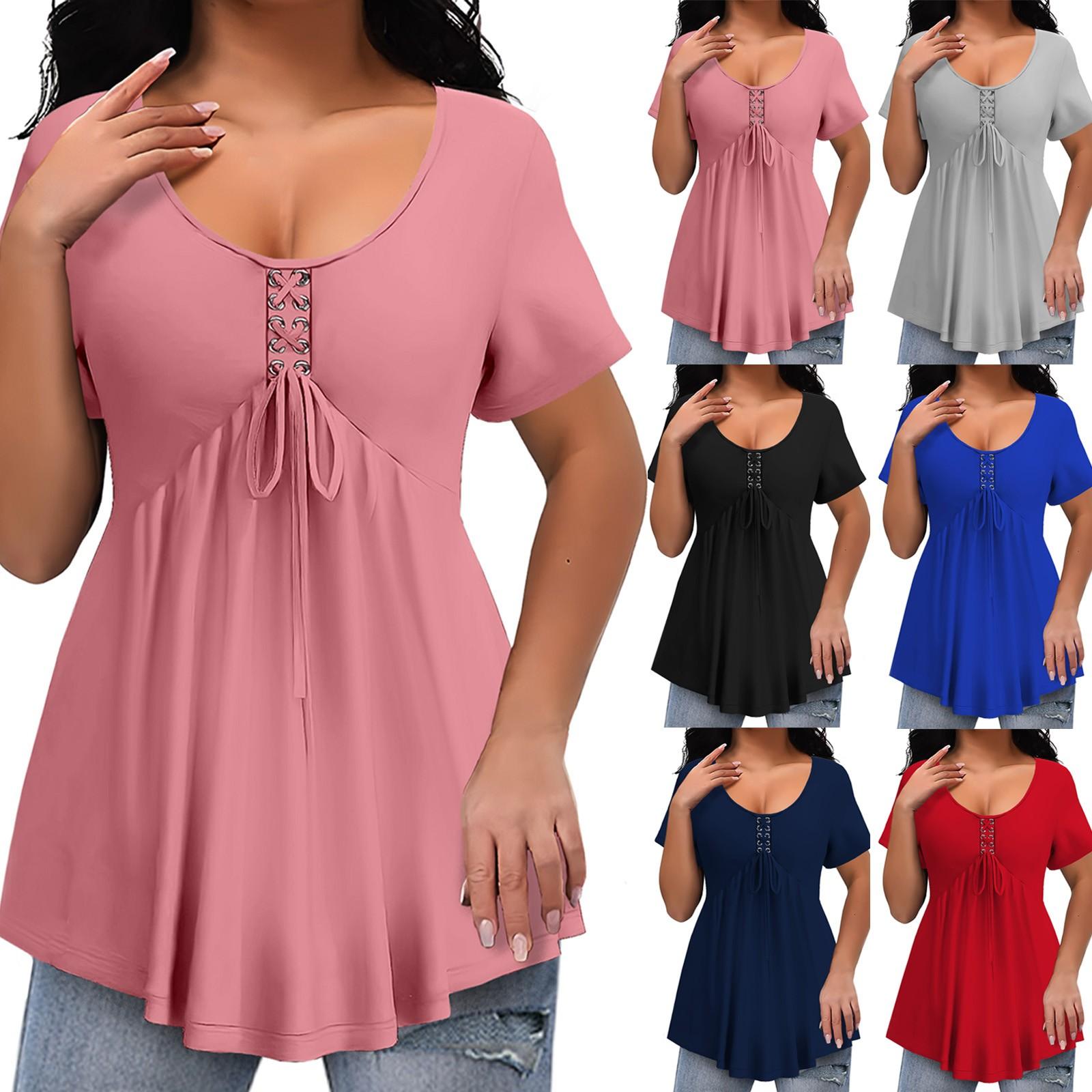 

Женский бандажный модный однотонный топ с круглым вырезом и коротким рукавом, повседневные топы