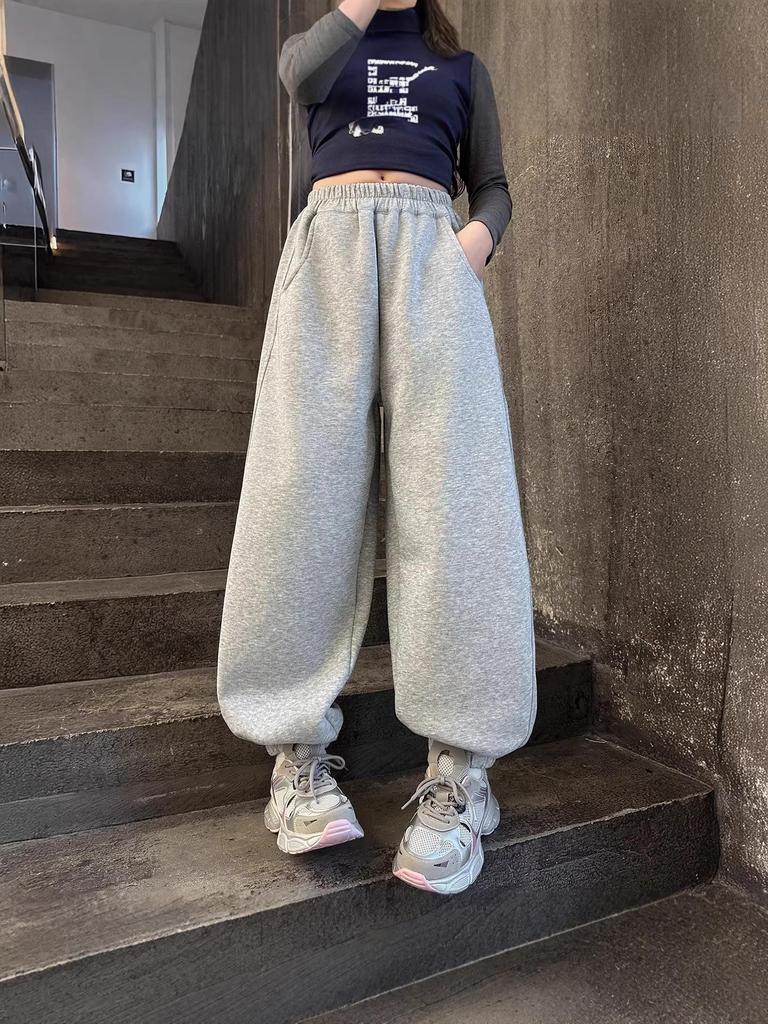 2025 New Style Fleece-Lined Sweatpants for Junior High School Girls