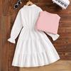 Girls' Outfit Children's Clothing Autumn New Style Turn-Down Collar Solid Color Long Sleeve Dress Beaded Vest