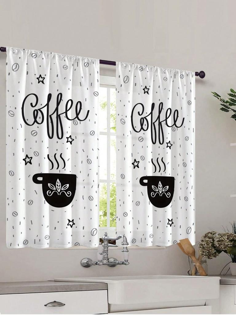 2pcs Kitchenware Printing Decoration Rod Small Curtain Kitchen Curtain for Decorating Bedrooms Study Room Cafes and Living Rooms