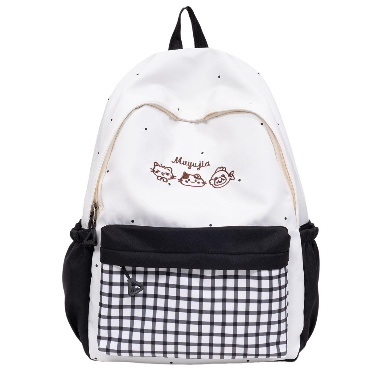 

Cartoon Print Color Block Backpack, Large Capacity for Middle and High School Girls, Plaid Patchwork Design. чорний