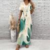 Women Plus Size V Neck Short Sleeve Abstract Printed Straight Maxi Dress