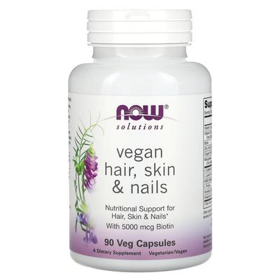 NOW Foods, Solutions, Vegano Cabello, Piel y Uñas, 90 Cápsulas Vegetarianas