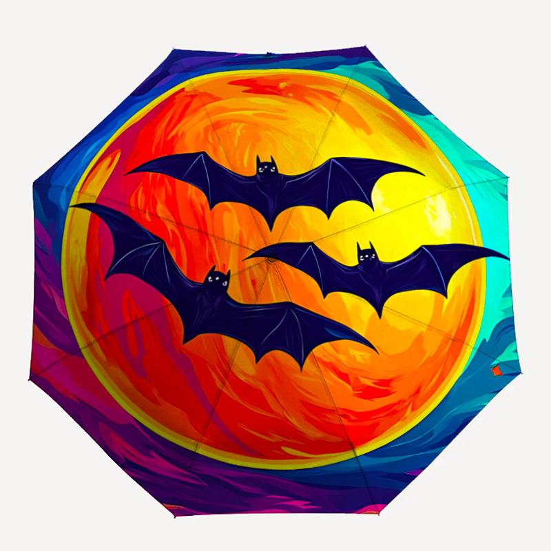 1pc Bat Moon Automatic Folding Umbrella Compact Lightweight Travel Umbrella with 8-Rib Sturdy Frame, Windproof & Self053