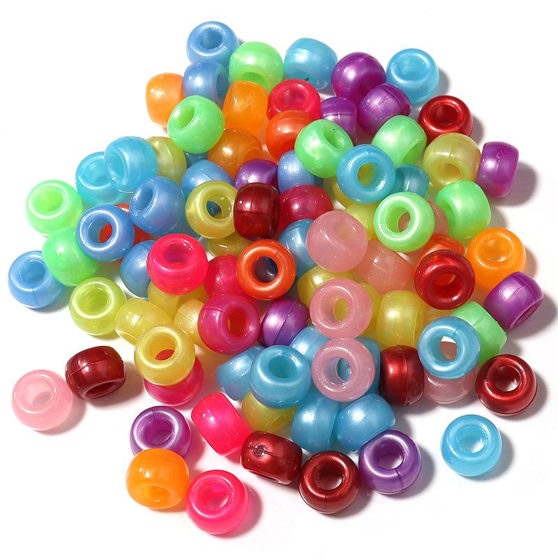TX80 100pcs 6*9mm New Multiple Models Round Acrylic Exquisite Handmade Scattered Beads Big Hole Spacer Hair Bead Jewelry DIY