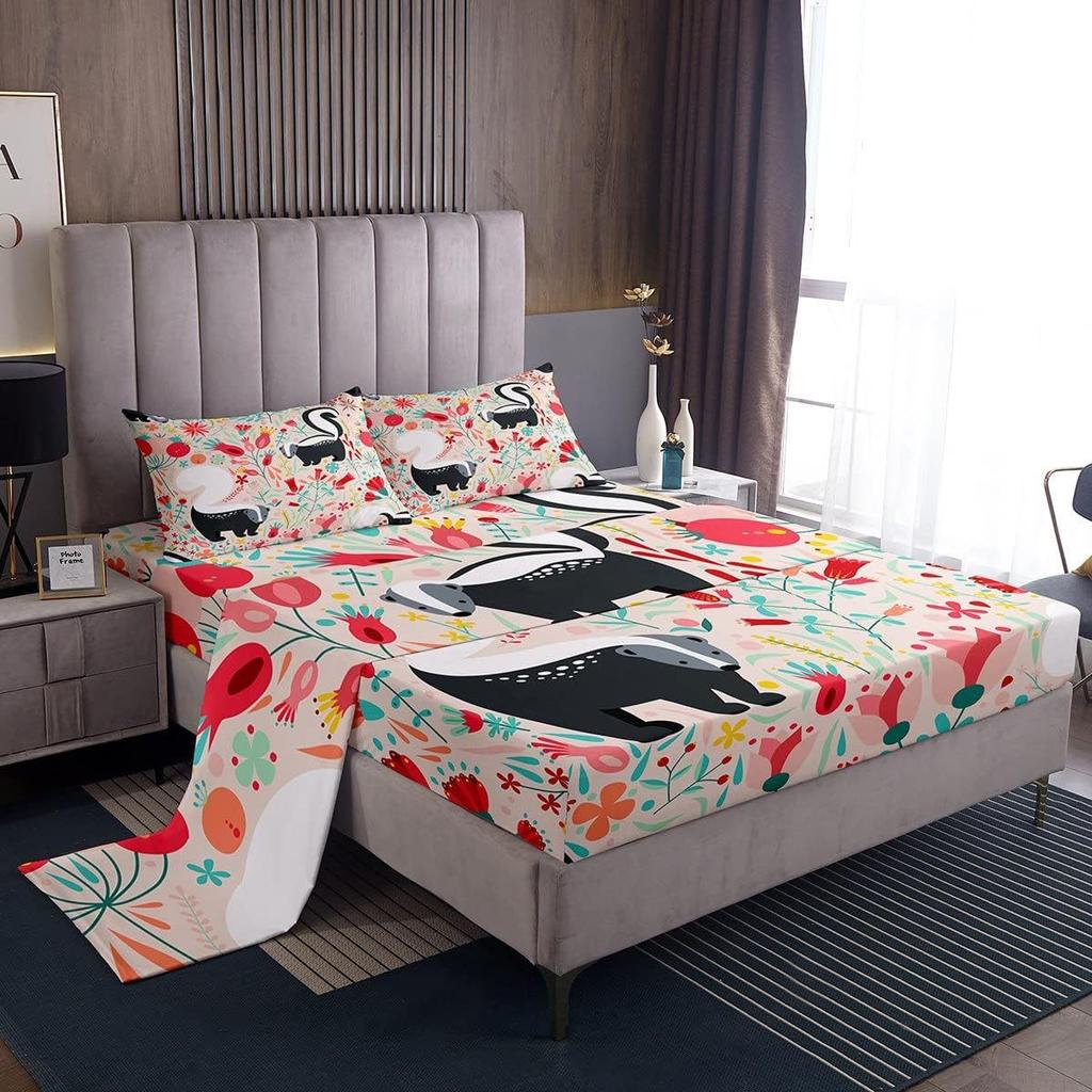 Cartoon Animal Dog Pattern Bed Hat Four-Piece Bedding Set Bedroom Dormitory Bedding Decoration