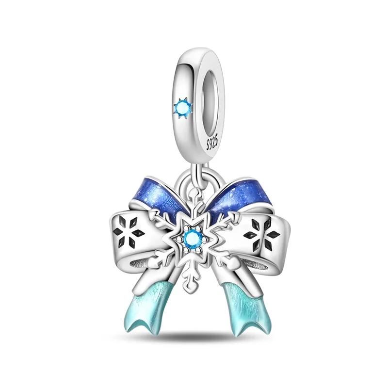 Original 925 Silver Charms Colorful Bow Set Earrings Ring Beads Pendant for Women Bracelets Necklaces DIY Jewelry Gift