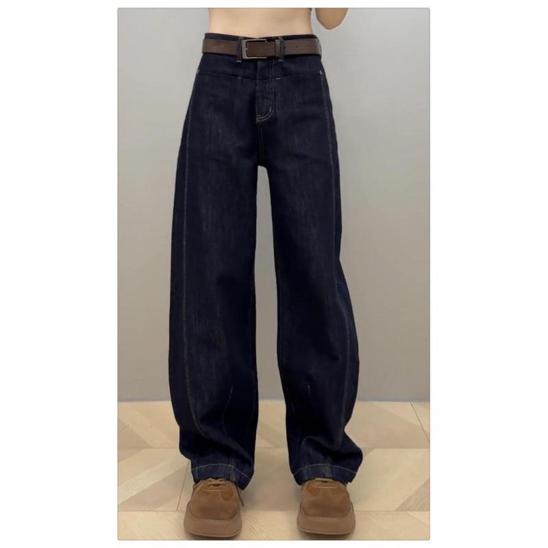 

Женские темно-синие джинсы широкие от бедра - Осень/Зима, Большой размер, Стройнящий крой, Для фигуры типа груша , Свободный стиль ятаган 2X Large